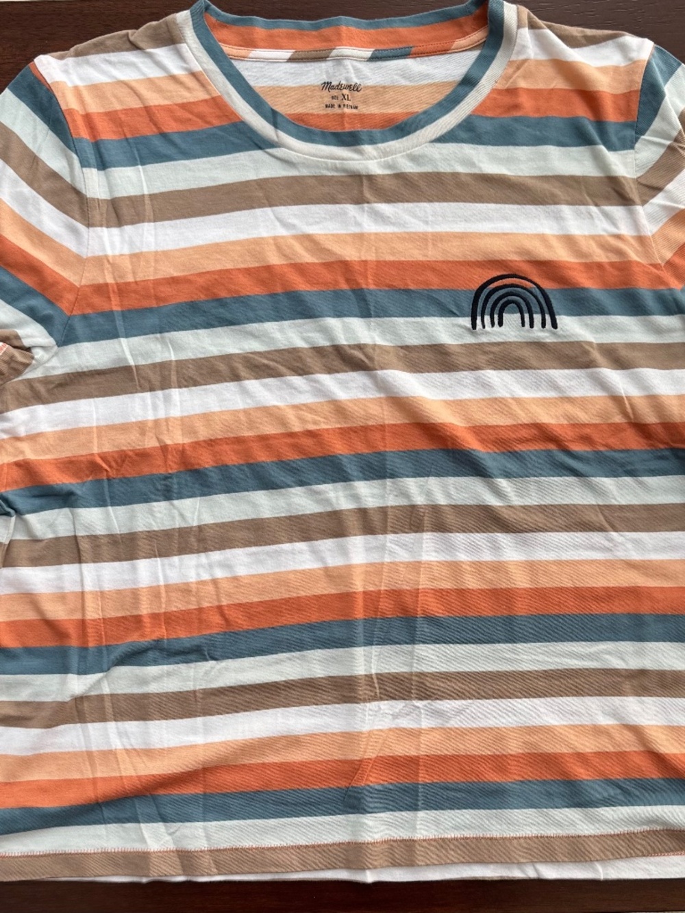Madewell Multicolor Striped Embroidered Rainbow Tee – Size XL